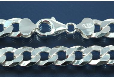 Curb Chain necklace (not hollow) ca.8,90 breit x 2,40mm 6x diamondcut extraflat with trigger clasp, approx size end part width 9,10mm, thickness 3,10mm, 925/- Silver, Length approx size 42cm