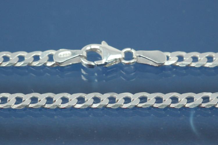 Armband ca.3,30 breit x 0,80mm stark mit Karabiner ca Mae Endglied B 3,55mm, MS 2,6mm, massiv 6 fach diamantiert, 925/- Silber, Lnge ca. 21cm