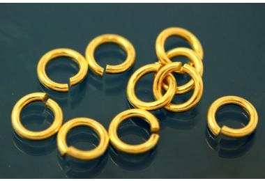 Jump rings round open approx. size outside  5,1mm, wire thickness 0,9mm, 925/- Silver gold plated