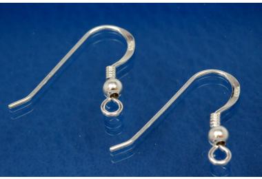 Earhook with coil and 3mm bead ca.16,5x17,5mm, wire thickness ca.0,7mm, open loop ca.ext.3,3mm x int.1,9mm, 925/- Silver