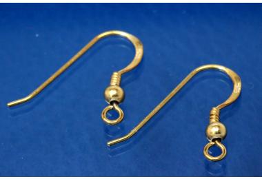 Earhook with coil and 3mm bead ca.16,5x17,5mm, wire thickness ca.0,7mm, open loop ca.ext.3,3mm x int.1,9mm, 925/- Silver gold plated
