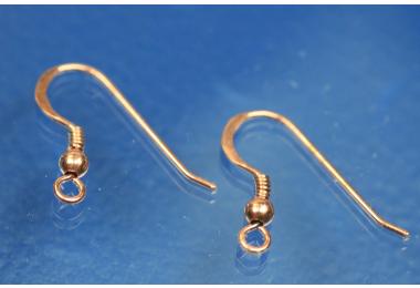 Earhook with coil and 3mm bead ca.16,5x17,5mm, wire thickness ca.0,7mm, open loop ca.ext.3,3mm x int.1,9mm, 925/- Silver rose gold plated
