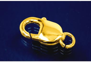 Karabiner lang breit, schwere Ausfhrung mit se in 925/000 Silber vergoldet,ca.Mae  L16mm x B8mm,