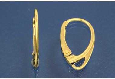 Leverback 925/- silver gold plated with integrated loop, approx size high 18,4 x width 10,4mm