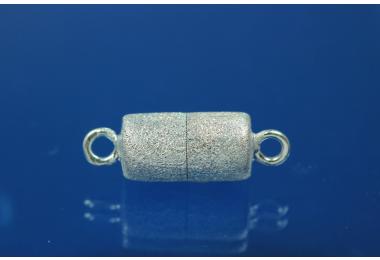 Magnetic clasp 925/- Silver cylinder shape frosted 6mm