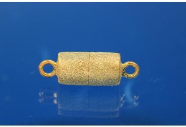 Magnetic clasp 925/- Silver cylinder shape frosted gold plated 6mm