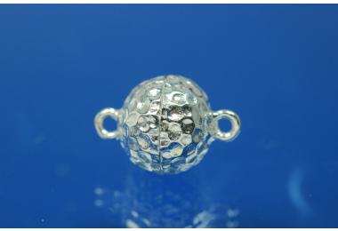 Magnetic clasp 925/- Silver  approx. Size 10mm round, Nugget look