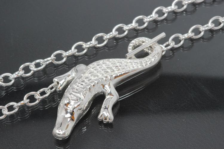 Collier Krokodil plastisch hohl 925/- Silber mit Rundankerkette und Knebelverschlu