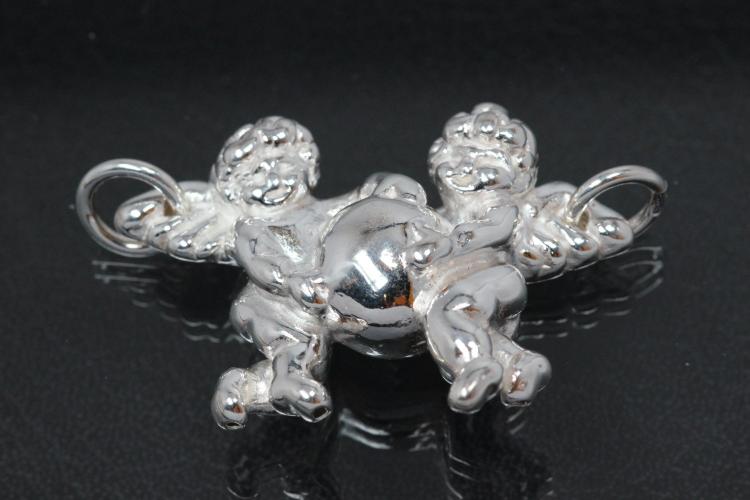 Anhnger Zwei Engel halten eine Kugel plastisch 925/- hohl