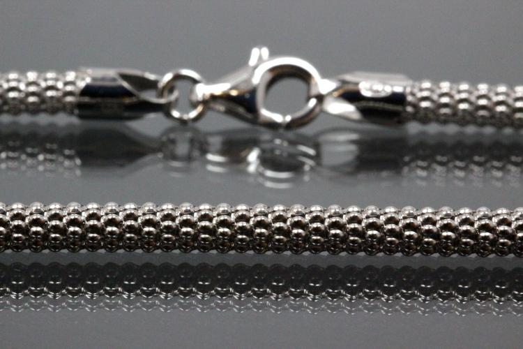 Popkornkette ca.Ma�e �3,7mm mit Karabiner, 925/- Silber rhodiniert