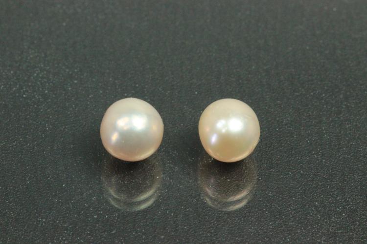 Swasserperlen, ungebohrt nicht ganz rund / semi round), ca.Mae 7,0mm bis 7,5mm, Schimmer cremefarben.