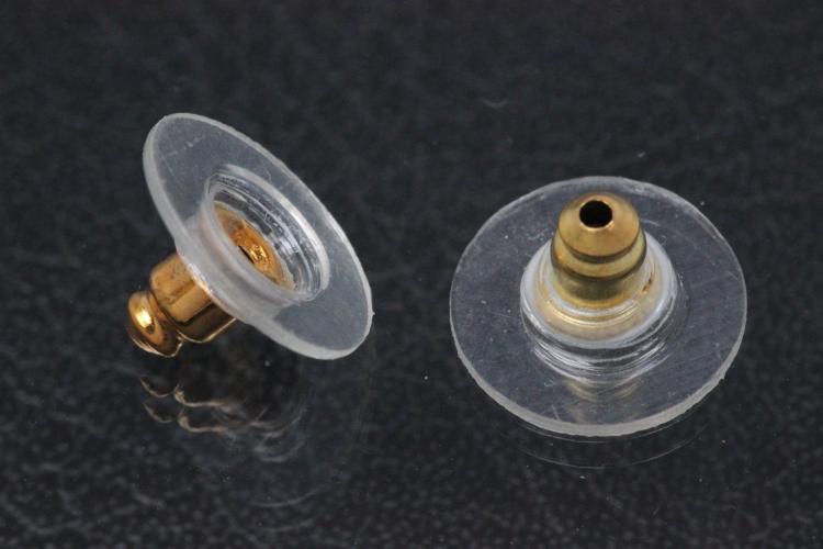 Ohrsteckerstift bzw.Ohrpin Metall mit Kunststoffscheibe, ca.H6,5 x �12,0mm, Loch f�r Steckerstift ca.�1,00mm goldfarben