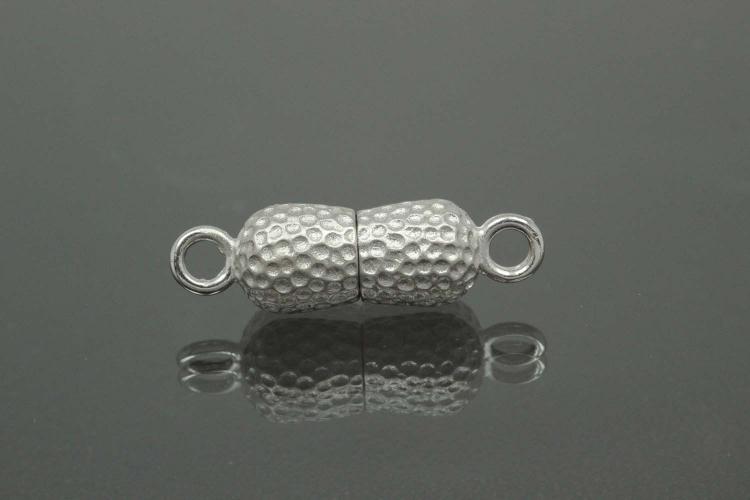 Magnetic Clasp Double Ball long, size ca. 6,5x22,5mm nugget optic metal rhodium plated sanded
