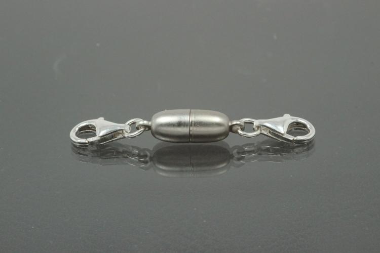 Steiner Varioverschluss unecht spitzoval mattiert, rhodiniert mit Karabiner 925/- Silber