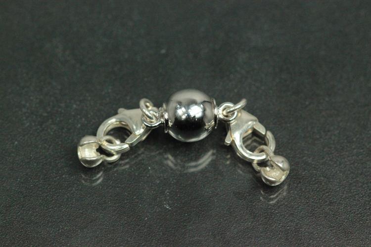 Steiner Vario Magnetic Clasp metal ball 8mm polished, rhodium plated, 925/-silver trigger clasp, power cap