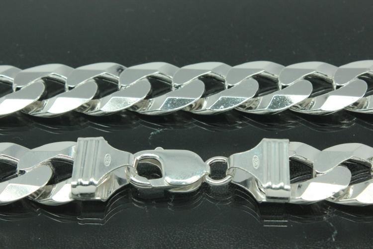 Curb chain 6 sides diamond cut 925/- Silver with trigger clasp approx. width 15,6mm