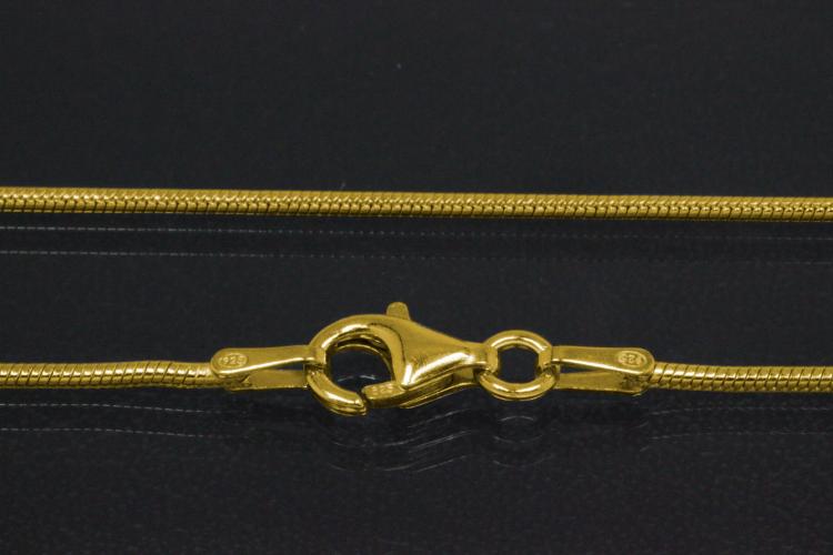 Schlangenkette 925/- Silber vergoldet mit Karabiner, ca Mae  1,00mm