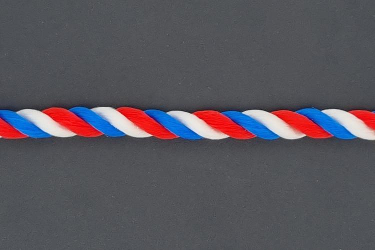 Fanartikel Seidenkordel 3 farbig - Meterware, Durchmesser von ca. 5,5 mm, blau / weiss / rot , Lnge per cm