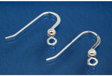 Earhook 20x15mm polished A-grad with bead 3mm 925/- Silver