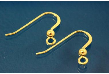 Earhook 20x15mm polished A-grad with bead 3mm 925/- Silver gold plated