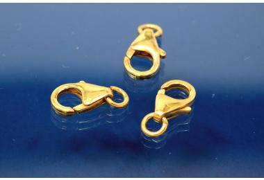 Trigger Clasp with open Ring 10 mm 925/- Silver gold plated