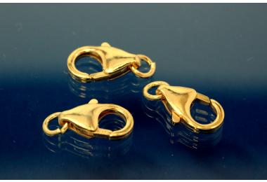 Trigger Clasp with open Ring 12 mm 925/- Silver gold plated