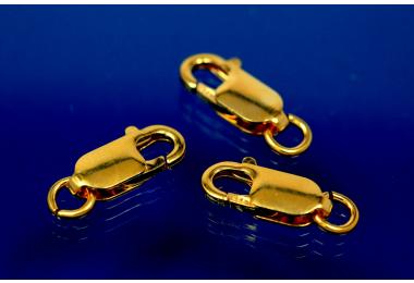 Trigger Clasp long with Ring 14mm 925/000 silver gold plated