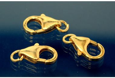 Trigger Clasp with open Ring 15 mm 925/- Silver gold plated