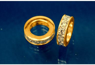 Spacer solid 925/- Silver gold plated with 10 stone setted