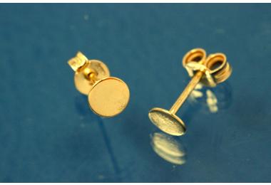 Ear post with 5mm plate and clutches 925/- silver gold plated