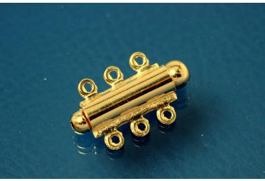 Sliding clasp 925/- Silver gold plated 3 row. 22,5x13,5mm
