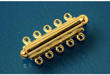 Sliding clasp 925/- Silver gold plated 5 row 32,5x13,5mm