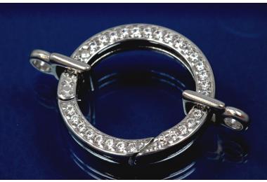 Chain shortener 925/- Silver rhodium plated polished with 32 stone setted, ca.A26,5xI19,5x4mm round with connector