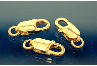 Trigger Clasp long with Ring heavy solid Model 16mm x 6,2mm 925/000 silver gold plated