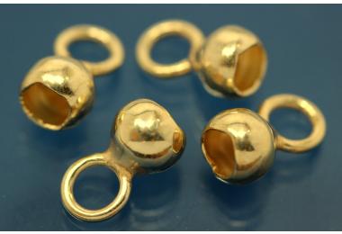 Bead capsules heavy variation 5mm with closed loop, 925/- Silver gold plated