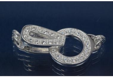 Chain clasp 925/- silver, micro pave cubic zirconia 25pcs, approx sizes 22x11x4.5mm, hole 2mm,