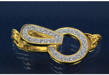 Chain clasp 925/- silver gold plated, micro pave cubic zirconia 25pcs, approx sizes 22x11x4.5mm, hole 2mm,