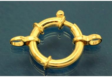 Ring clasp with 2 rollo 925/- Silver gold plated 19mm, 3mm