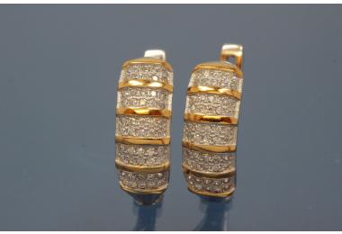Earring 925/- silver approx sizes H 17,5mm, B 6,5mm rhodium plated / partially gold plated with Zirconia with security leverback