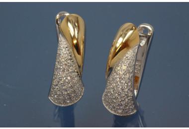 Earring 925/- silver approx sizes H 18,0mm, B 6,5mm rhodium plated / partially gold plated with Zirconia with security leverback