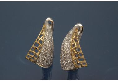 Earring with security leverback 925/- silver approx sizes H 19,0mm, B11,5mm rhodium plated / partially gold plated with Zirconia.