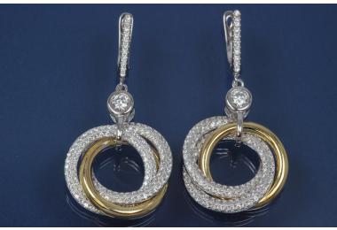 Ohrhnger mit drei Ringen 925/- Silber ca. Mae H46,0mm incl. gefasster Brisur, B22,0mm rhodiniert / teilvergoldet .