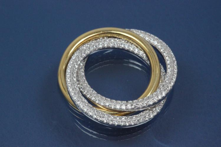 Anhnger mit drei Ringen davon einer gefasst 925/- Silber  rhodiniert / teilvergoldet