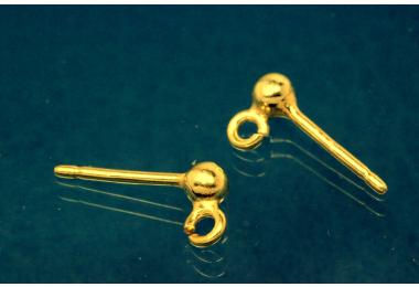 Ear stud with ball  3mm  925/-Silver gold plated
