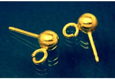 Ear stud with ball  5mm  925/-Silver gold plated