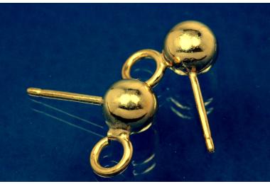 Ear stud with ball  6mm  925/-Silver gold plated