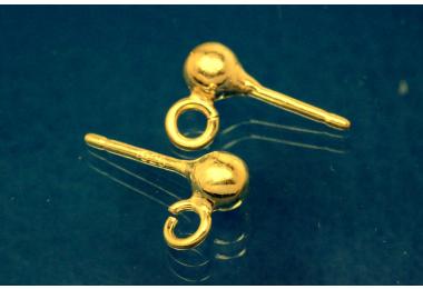 Ear stud with ball  4mm  925/-Silver gold plated