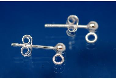 Kugelstecker mit �se und Ohrmutter 925/- Silber �3mm
