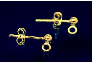 Kugelstecker mit se und Ohrmutter 925/- Silber vergoldet 3mm