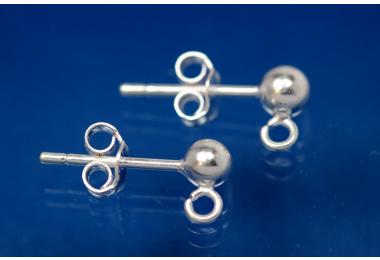 Kugelstecker mit se und Ohrmutter 925/- Silber 4mm